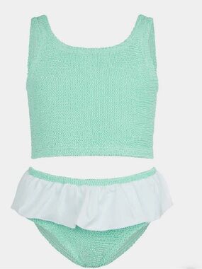 Hunza G Kids Mint & White Ruffle Two-Piece Swim Bikini (size 7-12)